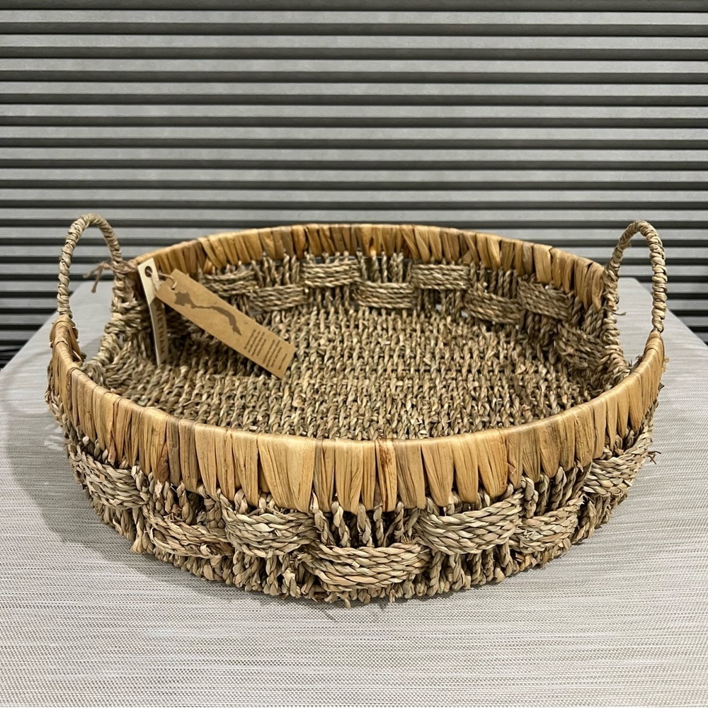 Handmade in Vietnam Round Woven Basket/Tray with Handles